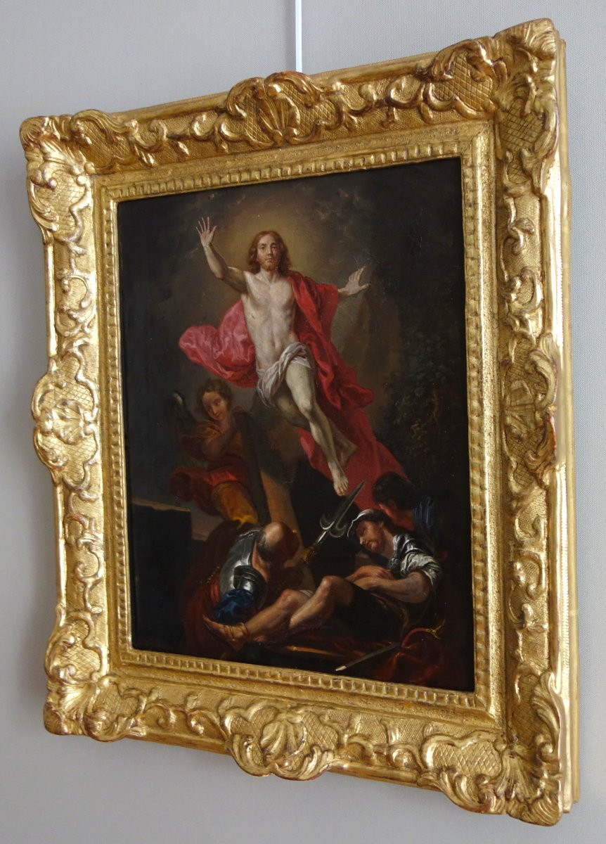 La Résurrection du Christ d'après van Loo, HST cadre en bois doré d'époque Louis XIV-photo-7