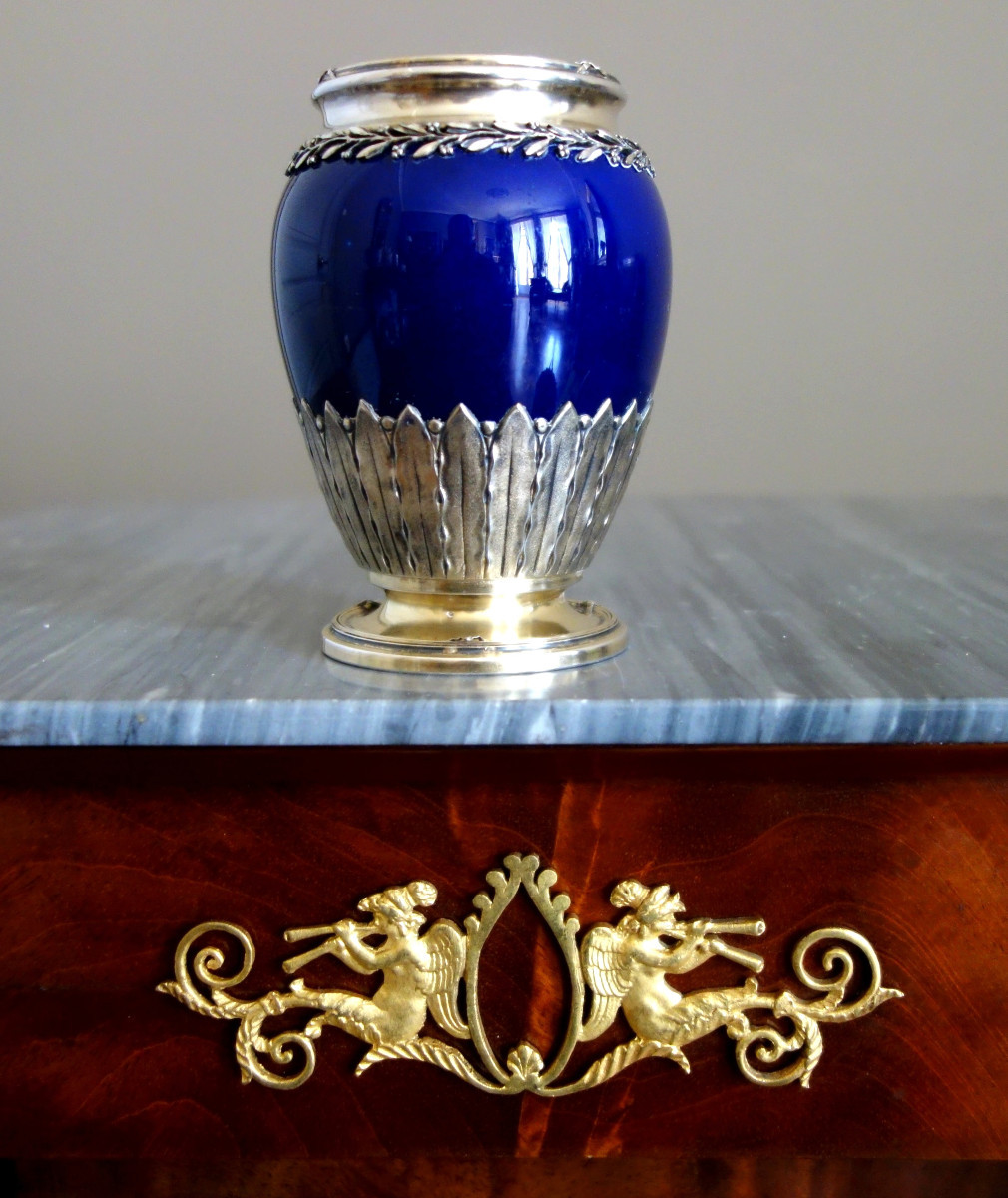 Choisy Le Roi - Louis XVI Style Earthenware Vase With Vermeil (gilt-plated Sterling Silver) Mount