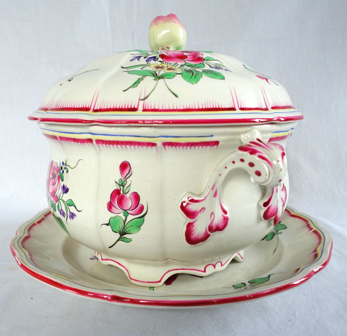 Lunéville - Soup Tureen And Stand In Polychrome Earthenware With Streetlamp Decoration - Signed-photo-3