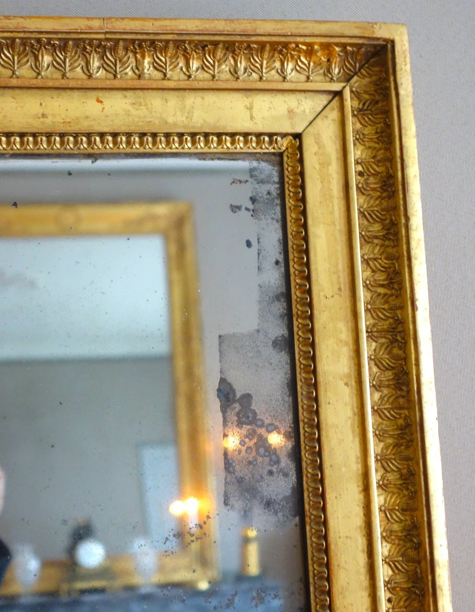 Miroir en bois doré feuille d'or et glace au mercure d'époque Empire - 88x72cm-photo-4