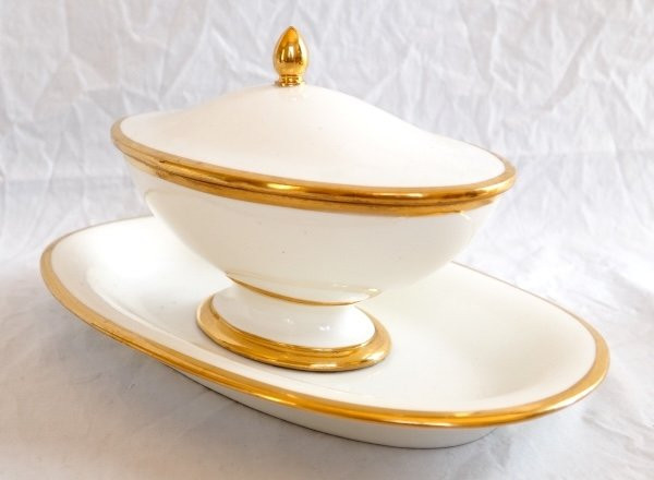 Sèvres - saucière Empire en porcelaine blanche dorée or fin - signée et datée 1820-photo-3