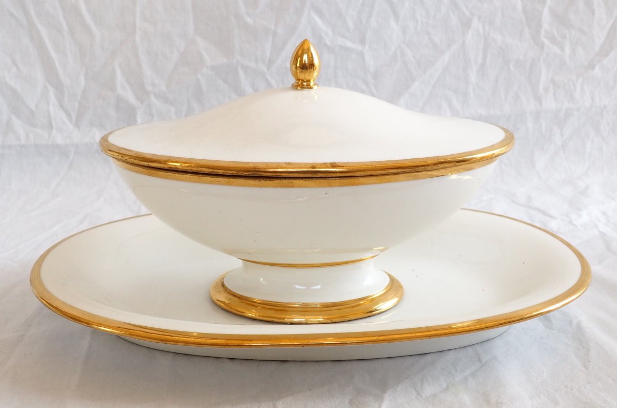 Sèvres - saucière Empire en porcelaine blanche dorée or fin - signée et datée 1820-photo-4