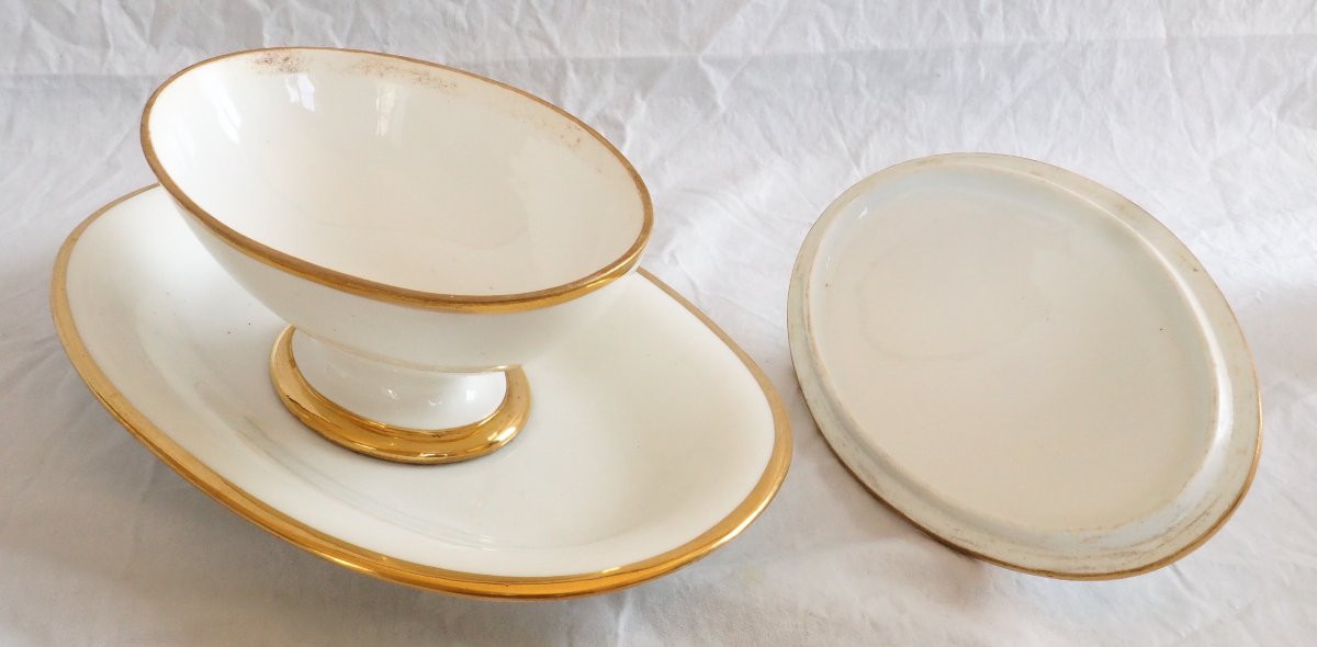 Sèvres - saucière Empire en porcelaine blanche dorée or fin - signée et datée 1820-photo-6
