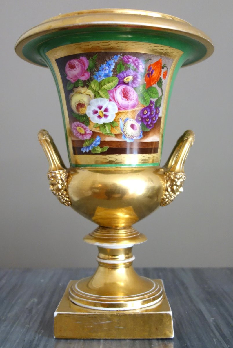 Large Medici Vase In Paris Porcelain - Empire Style, Restoration Period - 29cm-photo-2