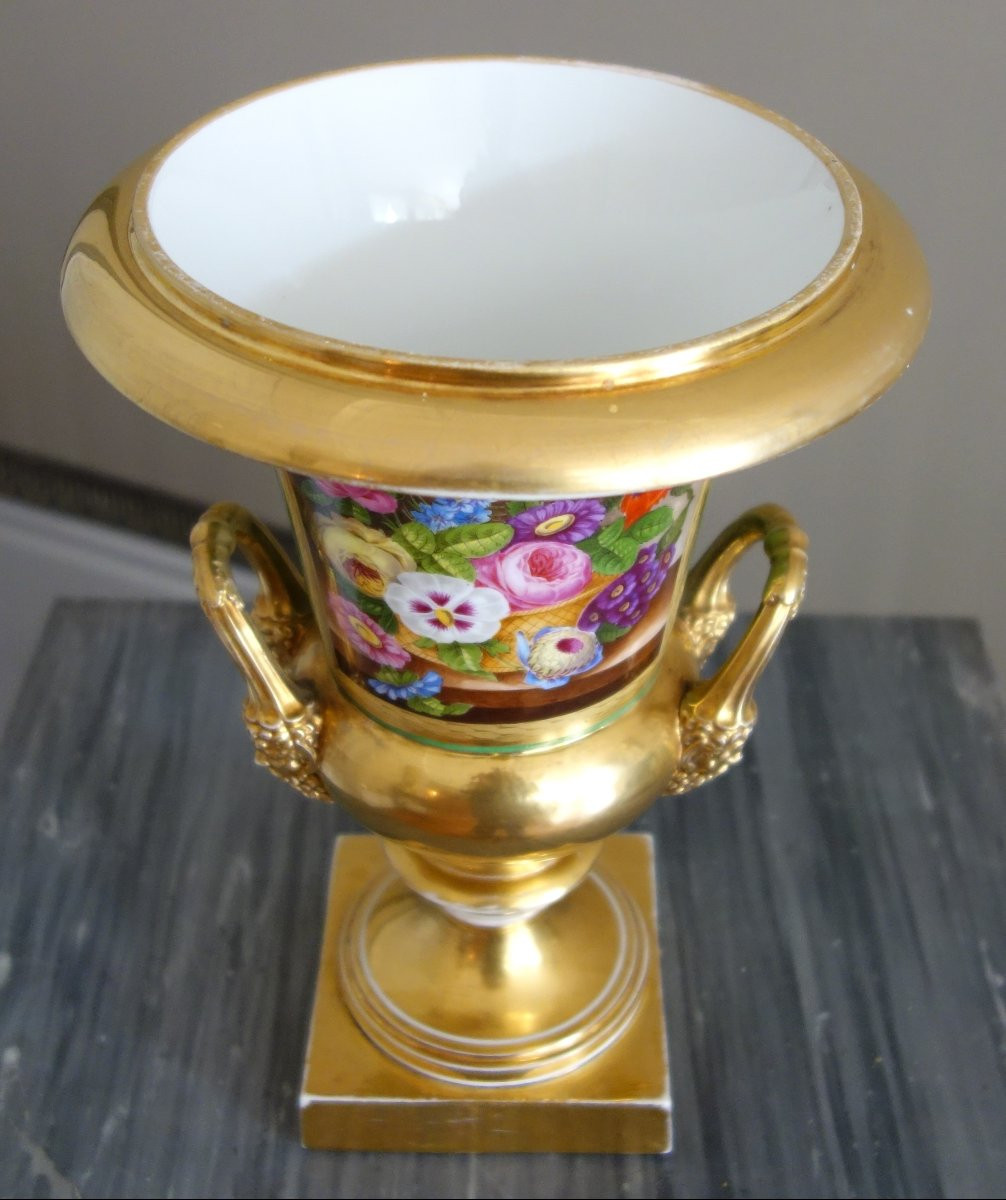 Large Medici Vase In Paris Porcelain - Empire Style, Restoration Period - 29cm-photo-3