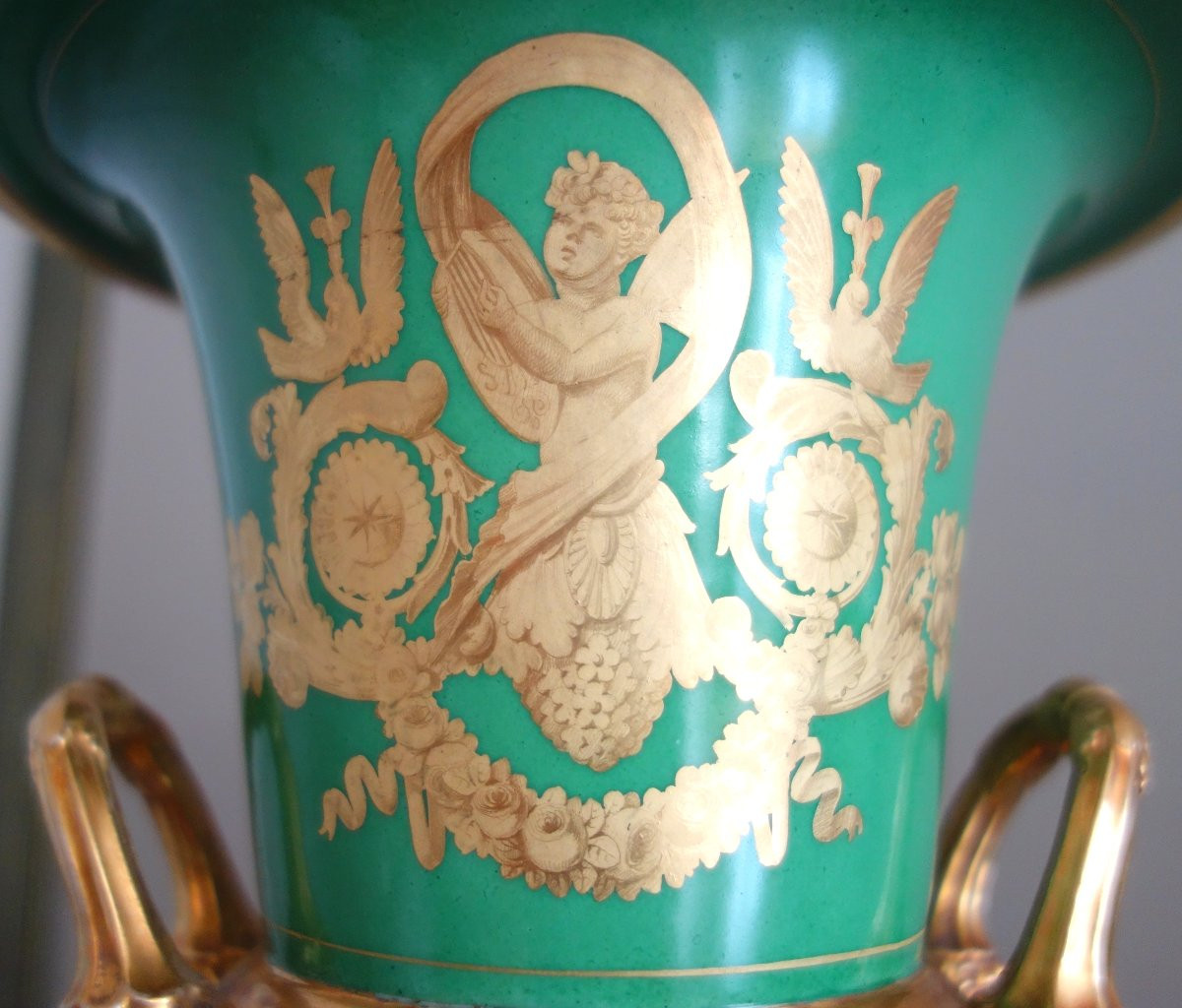 Large Medici Vase In Paris Porcelain - Empire Style, Restoration Period - 29cm-photo-6