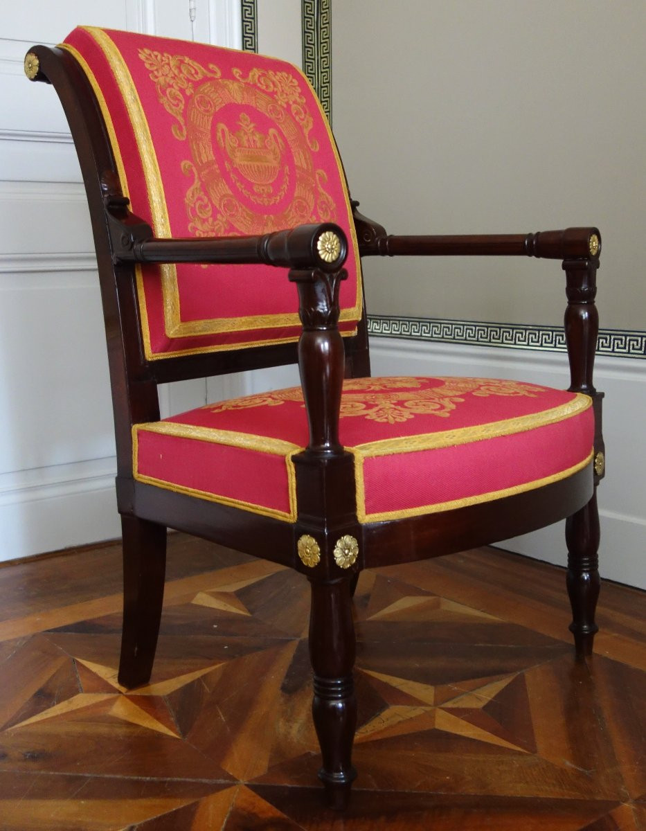 Jacob Desmalter - Empire Period Office Chair In Mahogany And Gilt Bronze-photo-2