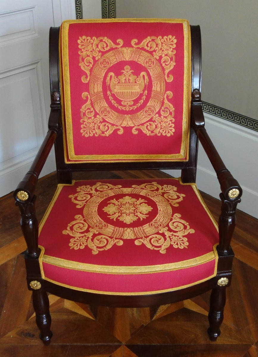 Jacob Desmalter - Empire Period Office Chair In Mahogany And Gilt Bronze-photo-3