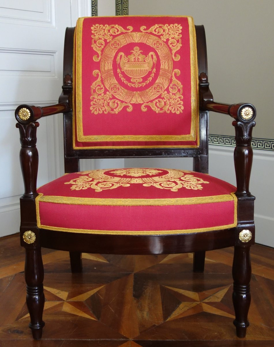 Jacob Desmalter - Empire Period Office Chair In Mahogany And Gilt Bronze-photo-4