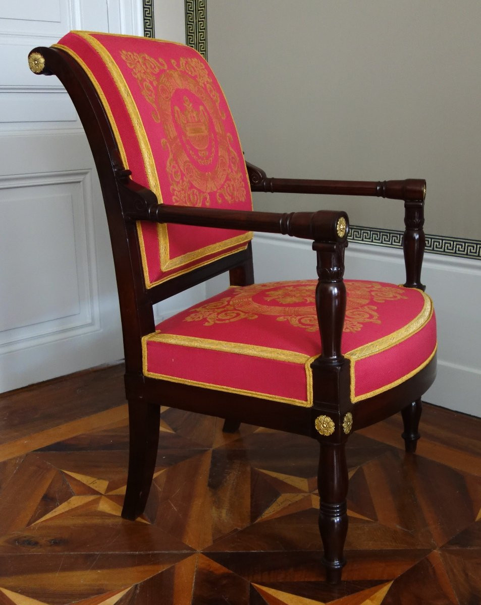 Jacob Desmalter - Empire Period Office Chair In Mahogany And Gilt Bronze-photo-1