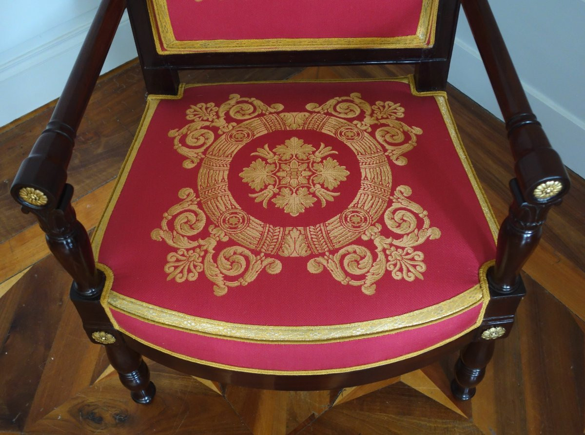 Jacob Desmalter - Empire Period Office Chair In Mahogany And Gilt Bronze-photo-3