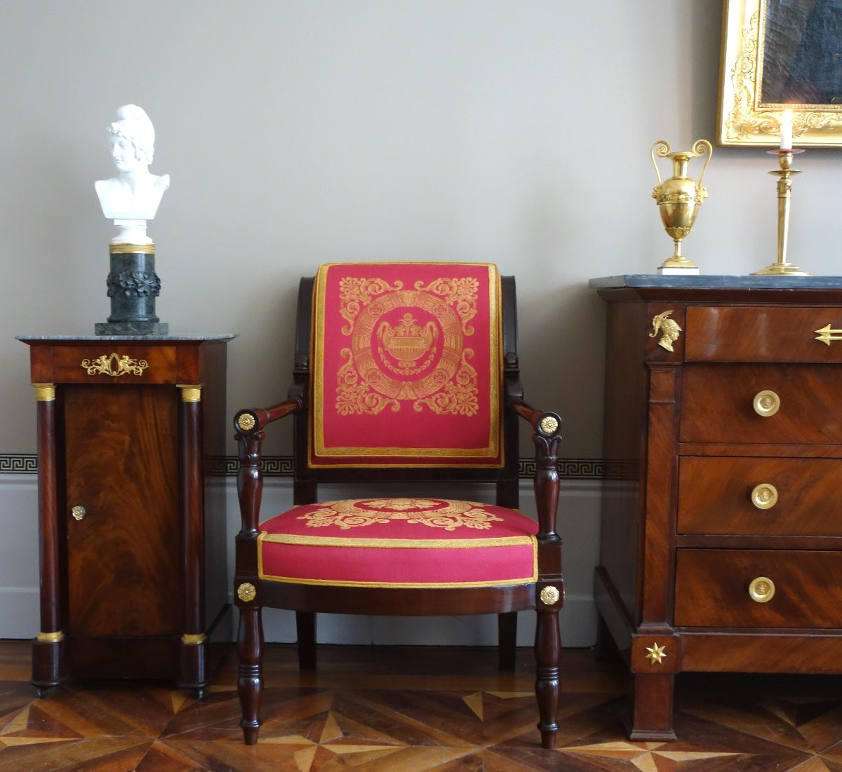 Jacob Desmalter - Empire Period Office Chair In Mahogany And Gilt Bronze-photo-8