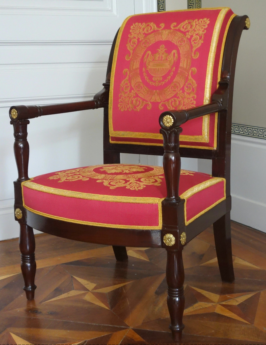 Jacob Desmalter - Empire Period Office Chair In Mahogany And Gilt Bronze