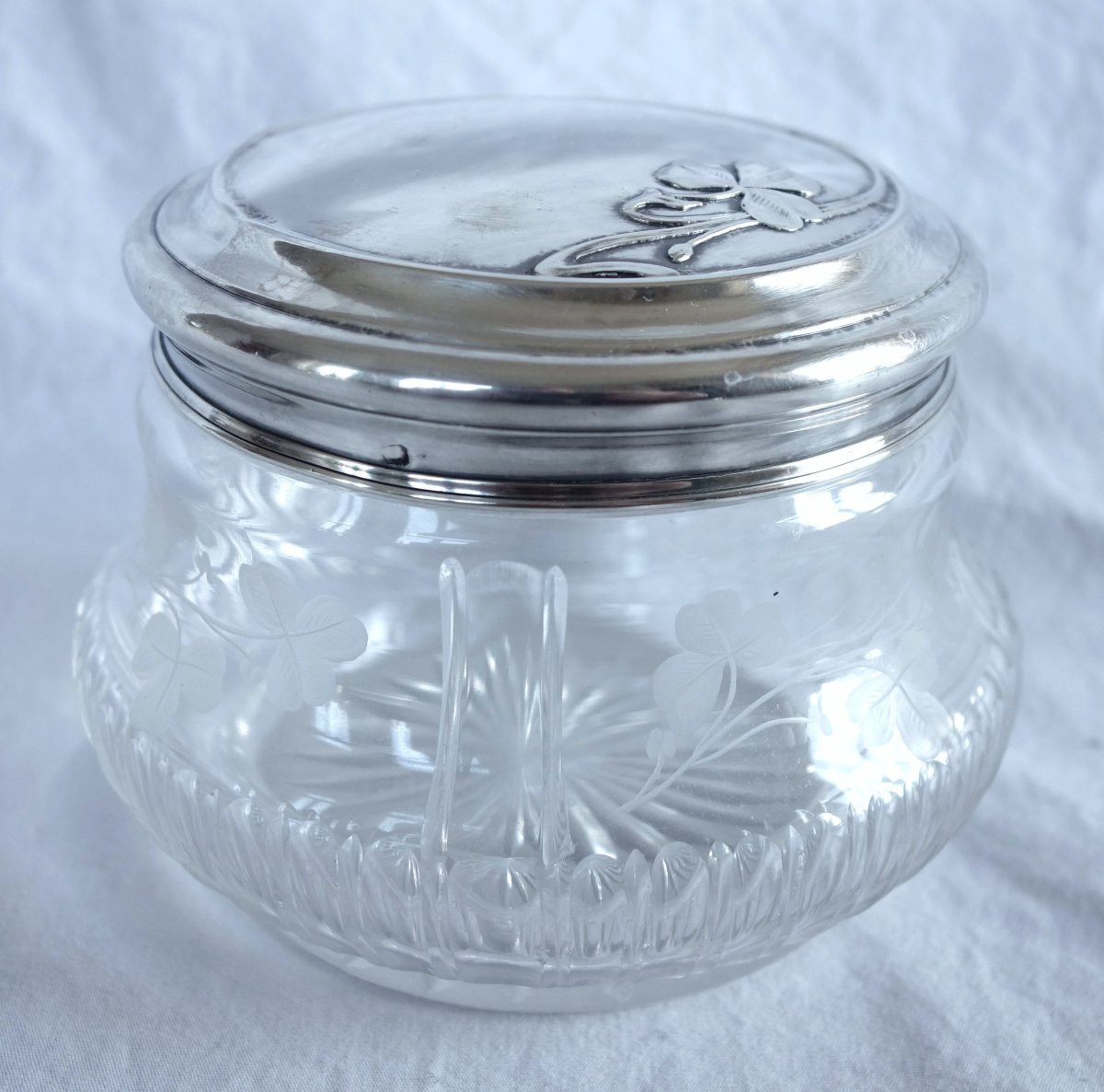 Baccarat - Bonbonnière en argent massif et cristal taillé gravé Art Nouveau - poinçon Minerve-photo-2