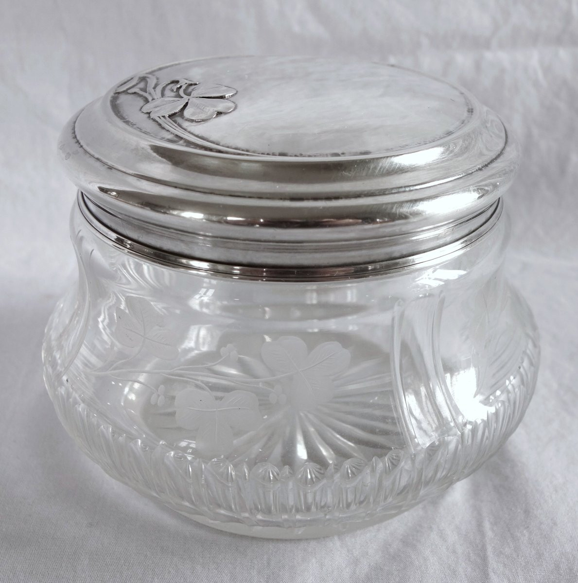 Baccarat - Bonbonnière en argent massif et cristal taillé gravé Art Nouveau - poinçon Minerve-photo-3