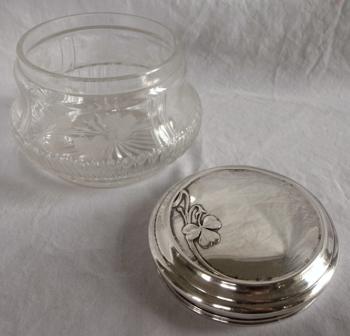 Baccarat - Bonbonnière en argent massif et cristal taillé gravé Art Nouveau - poinçon Minerve-photo-1