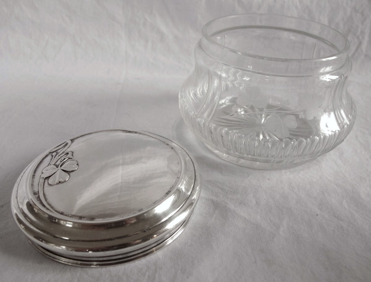 Baccarat - Bonbonnière en argent massif et cristal taillé gravé Art Nouveau - poinçon Minerve-photo-2