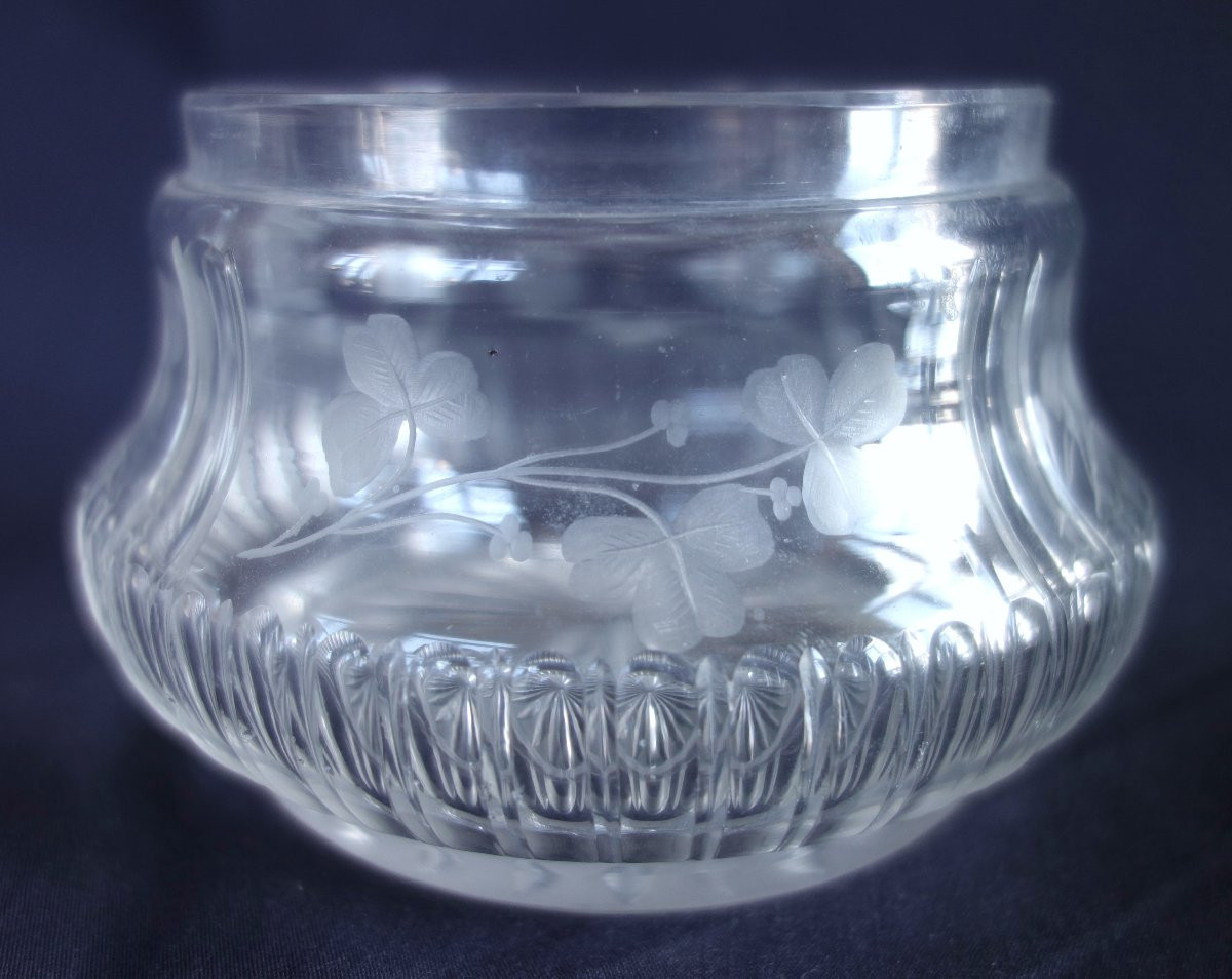 Baccarat - Bonbonnière en argent massif et cristal taillé gravé Art Nouveau - poinçon Minerve-photo-4