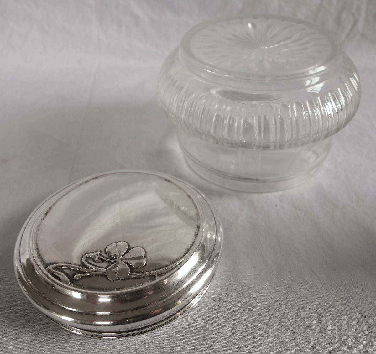 Baccarat - Bonbonnière en argent massif et cristal taillé gravé Art Nouveau - poinçon Minerve-photo-8