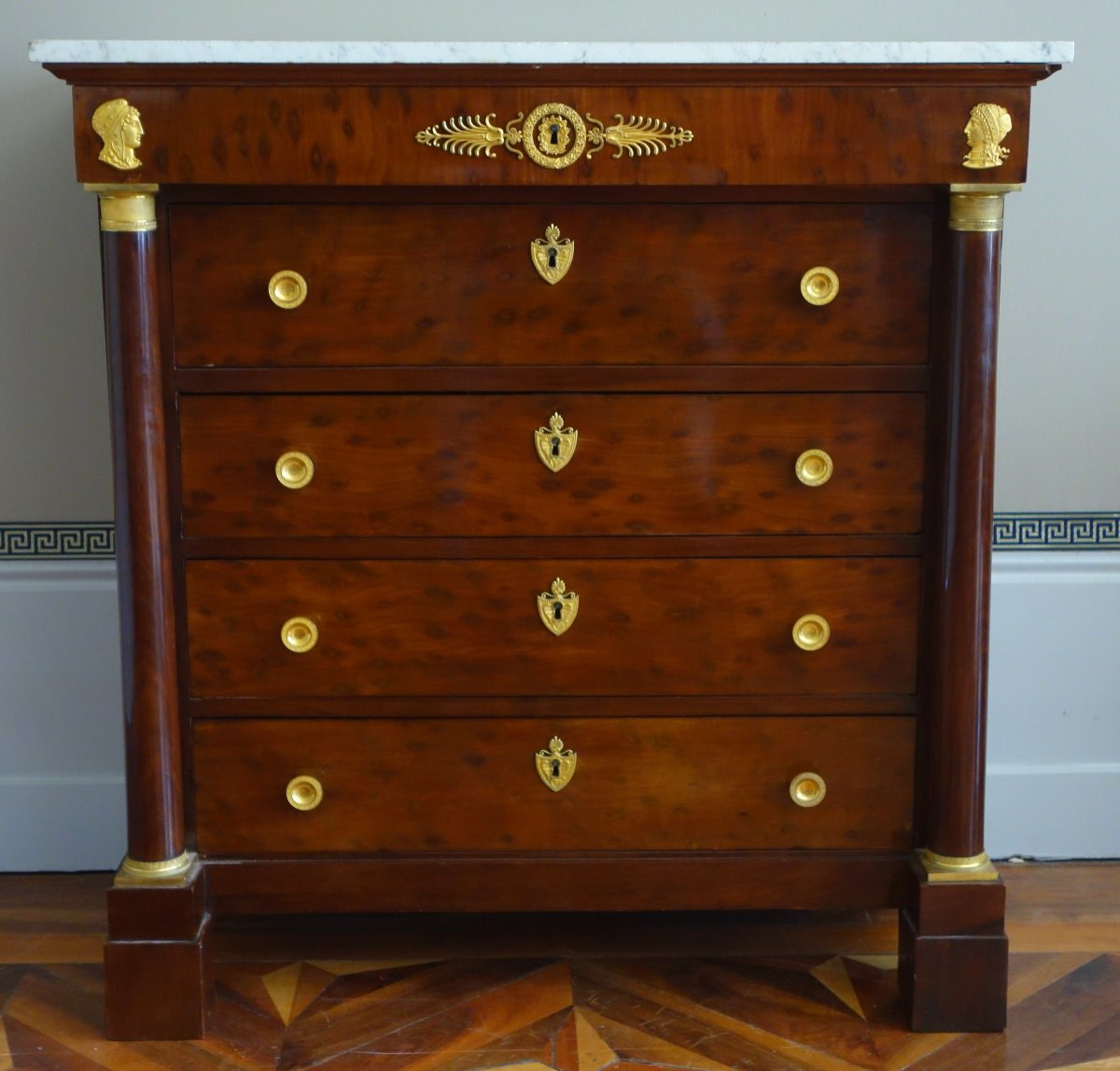 Molitor - commode secrétaire à secrets en acajou moucheté d'époque Empire, estampillée-photo-3