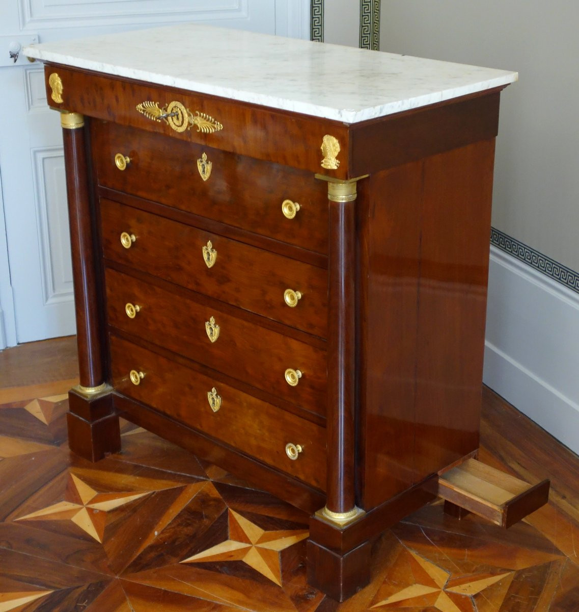 Molitor - commode secrétaire à secrets en acajou moucheté d'époque Empire, estampillée-photo-4