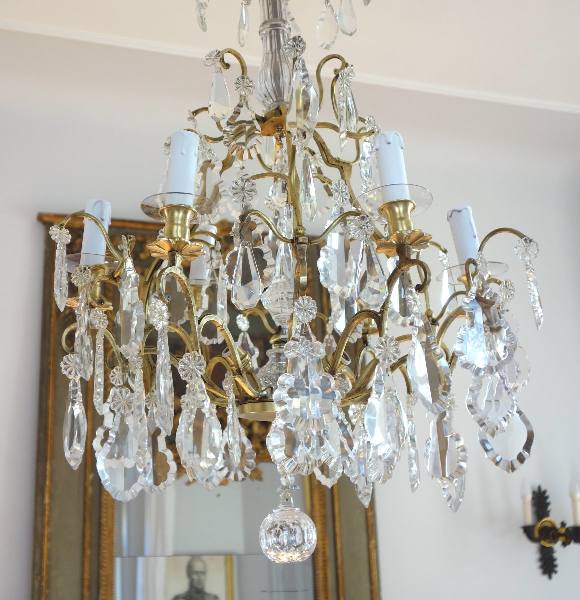 Lustre cage à 9  feux de style Louis XV, pampilles en cristal taillé de Baccarat-photo-4