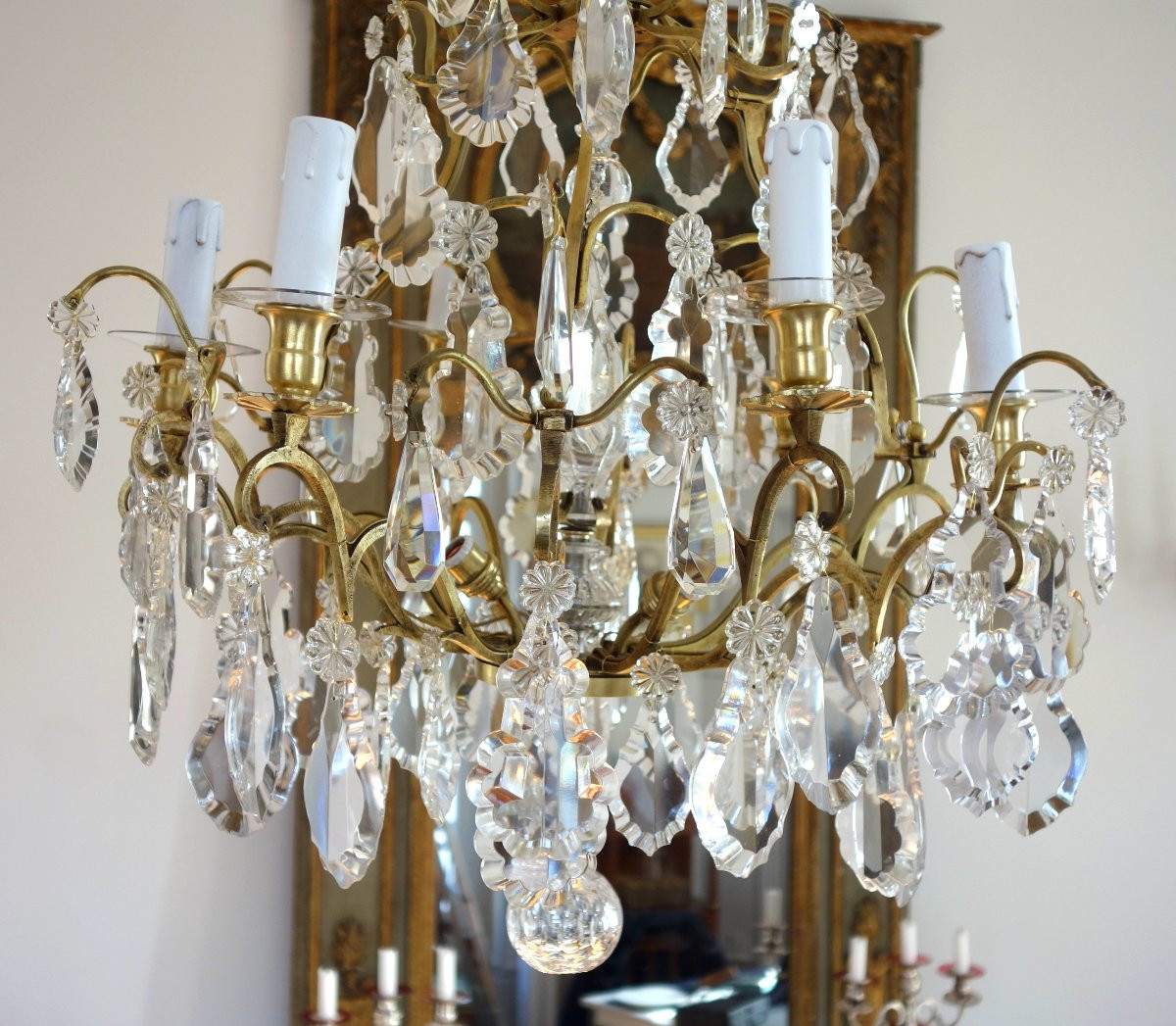 Lustre cage à 9  feux de style Louis XV, pampilles en cristal taillé de Baccarat-photo-1