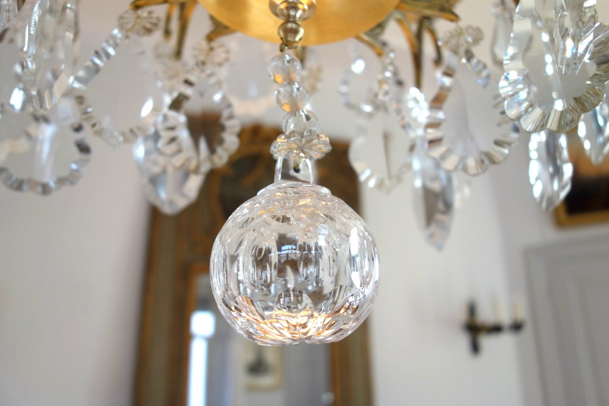 Lustre cage à 9  feux de style Louis XV, pampilles en cristal taillé de Baccarat-photo-3