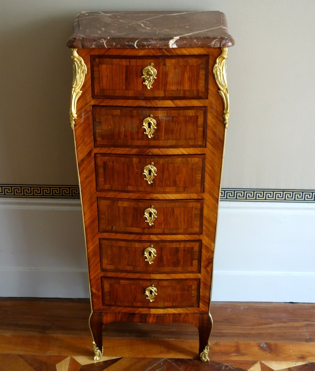 Paire de chiffonniers en marqueterie d'époque Louis XV - 18e siècle-photo-3