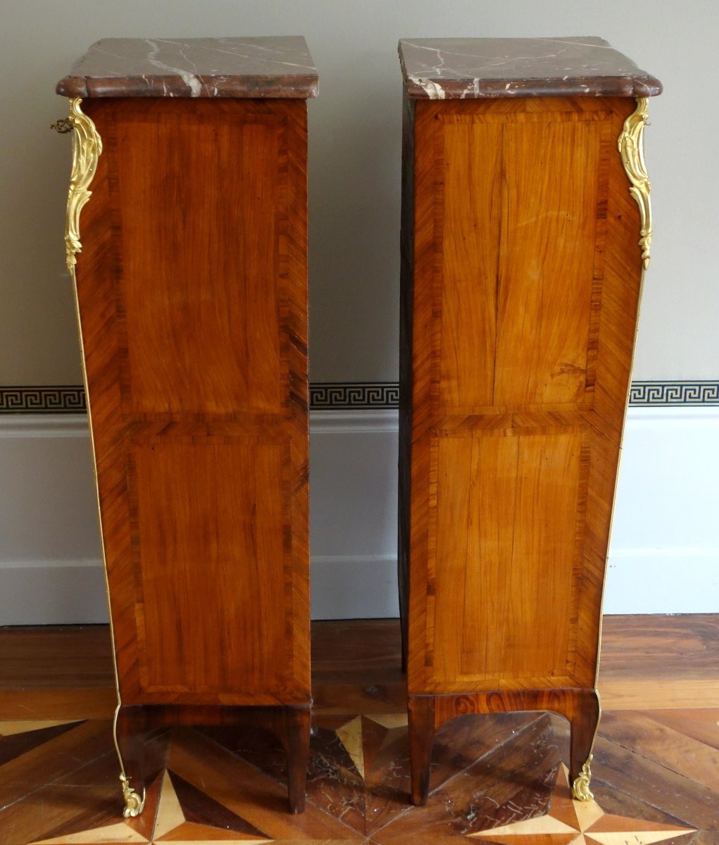 Paire de chiffonniers en marqueterie d'époque Louis XV - 18e siècle-photo-2