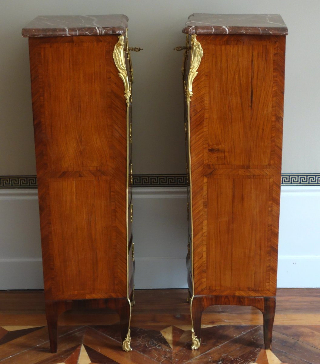 Paire de chiffonniers en marqueterie d'époque Louis XV - 18e siècle-photo-3