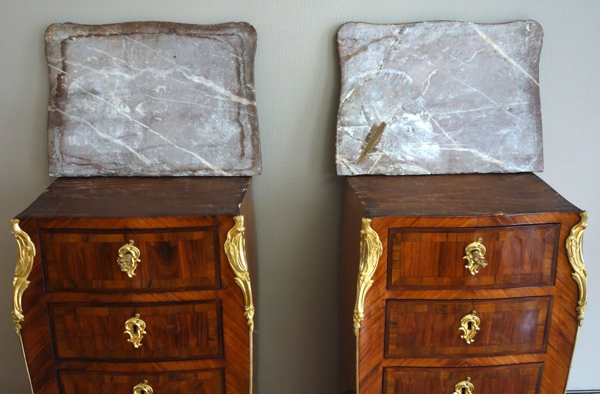 Paire de chiffonniers en marqueterie d'époque Louis XV - 18e siècle-photo-4