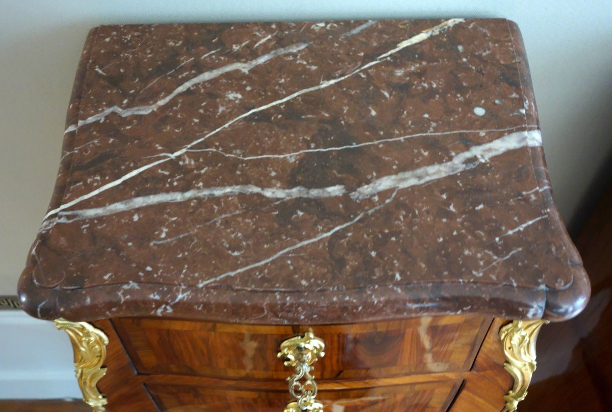 Paire de chiffonniers en marqueterie d'époque Louis XV - 18e siècle-photo-5