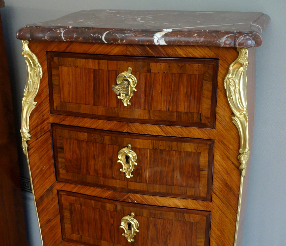 Paire de chiffonniers en marqueterie d'époque Louis XV - 18e siècle-photo-7