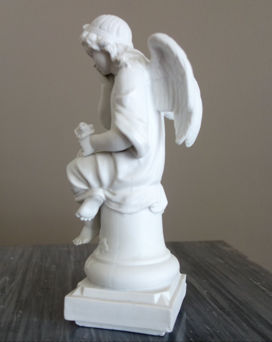 Guardian Angel Statue, 19th-century Biscuit Porcelain, Traditionalist Religious Object-photo-3