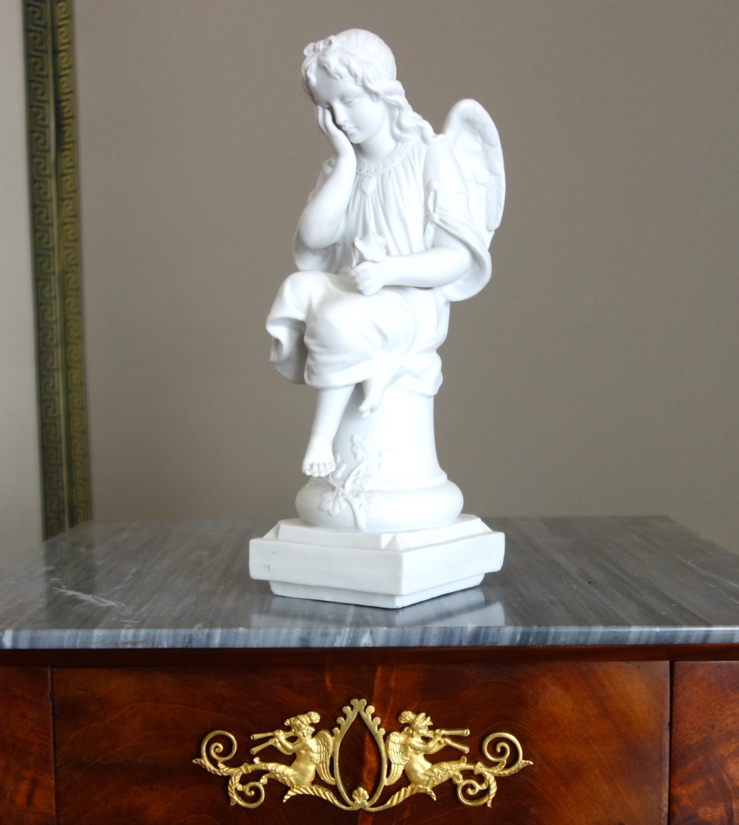 Guardian Angel Statue, 19th-century Biscuit Porcelain, Traditionalist Religious Object