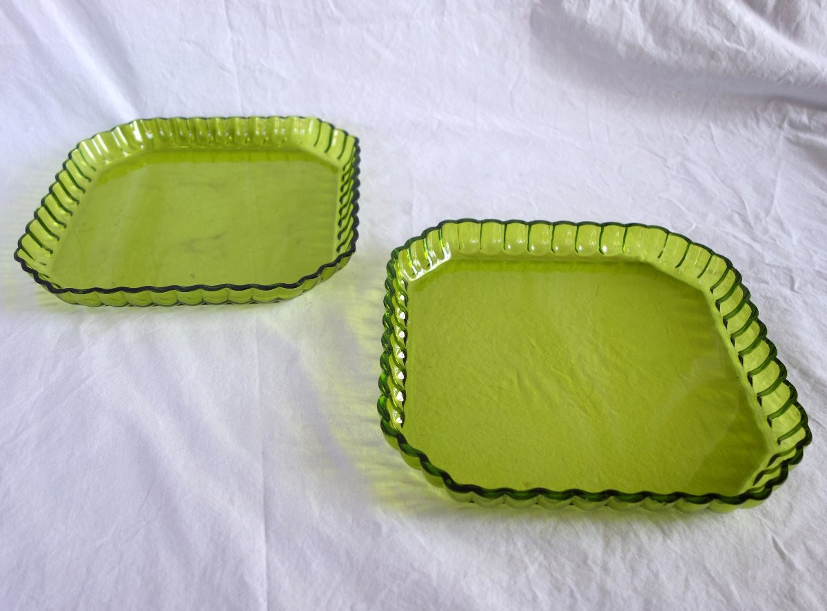 Saint Louis - paire de plateaux ou de jattes en cristal vert Mousse (vert charteuse)-photo-2
