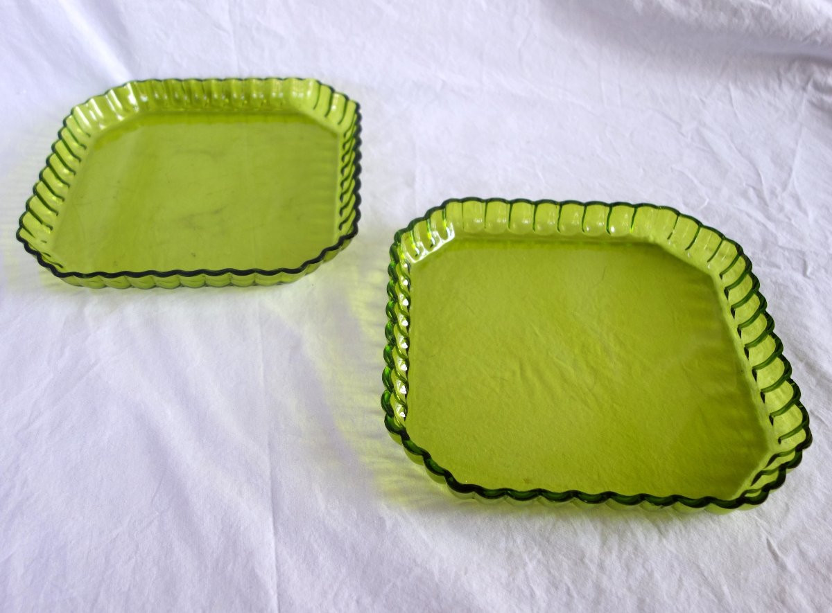 Saint Louis - paire de plateaux ou de jattes en cristal vert Mousse (vert charteuse)-photo-3