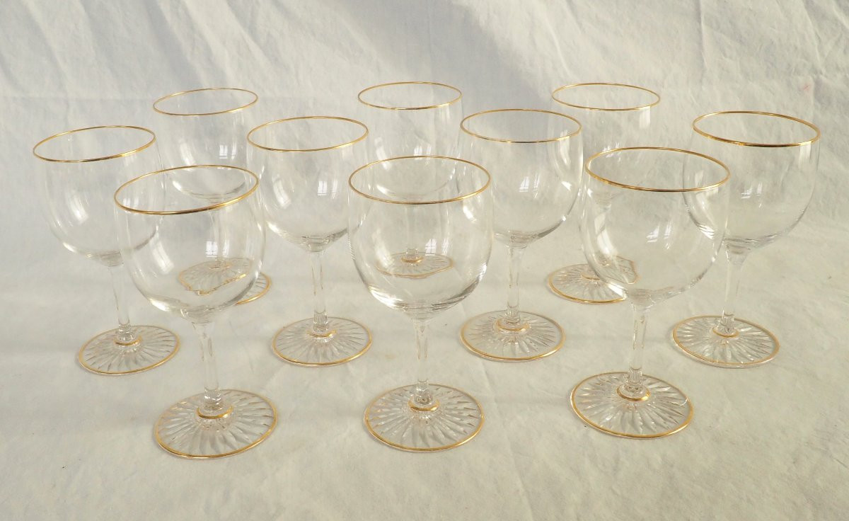 Baccarat - suite de 10 verres à porto en cristal taillé et doré or fin-photo-2