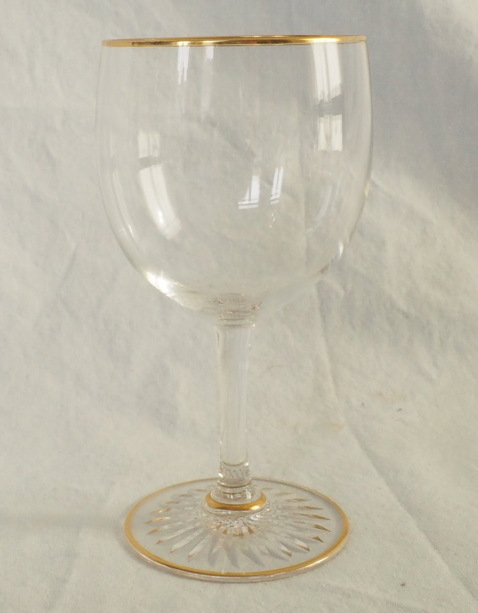 Baccarat - suite de 10 verres à porto en cristal taillé et doré or fin-photo-1