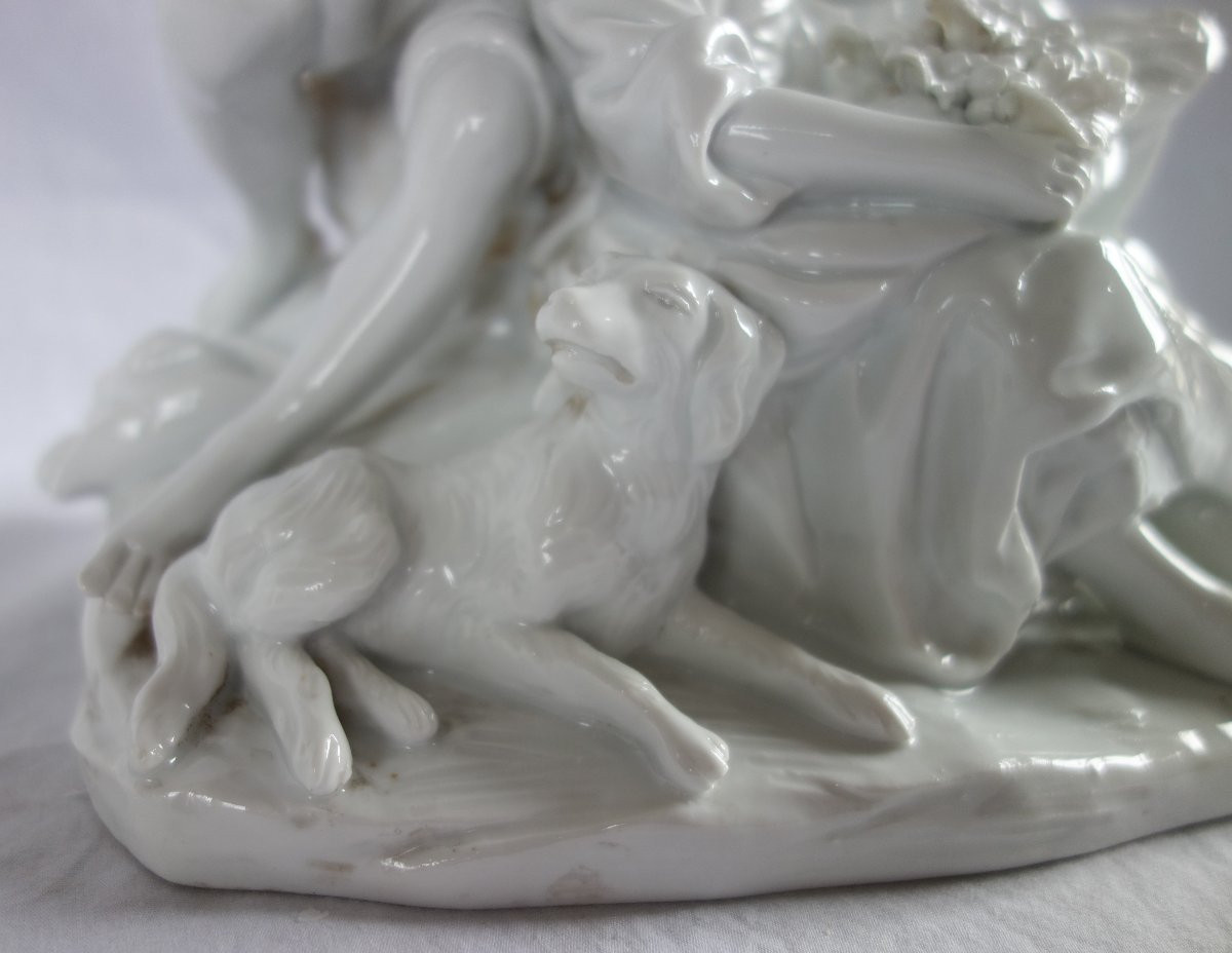 Capodimonte : scène galante du XVIIIe siècle d'après Boucher - groupe en porcelaine - signé-photo-5