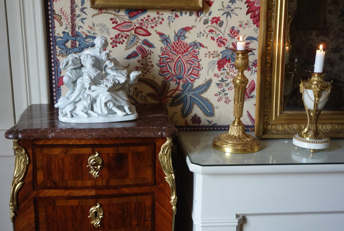 Capodimonte : scène galante du XVIIIe siècle d'après Boucher - groupe en porcelaine - signé-photo-7