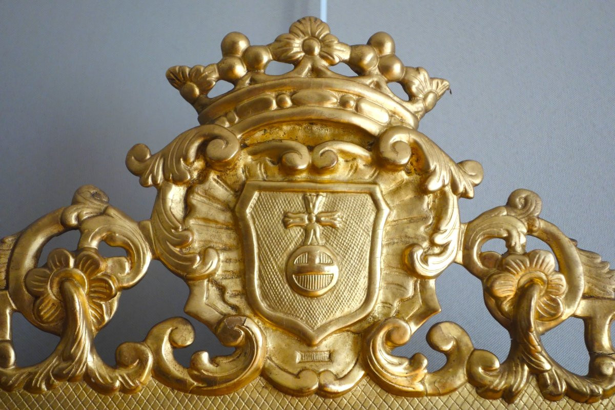 Miroir à parecloses Régence en bois doré armoiries et couronne de Marquis - 19e siècle-photo-4