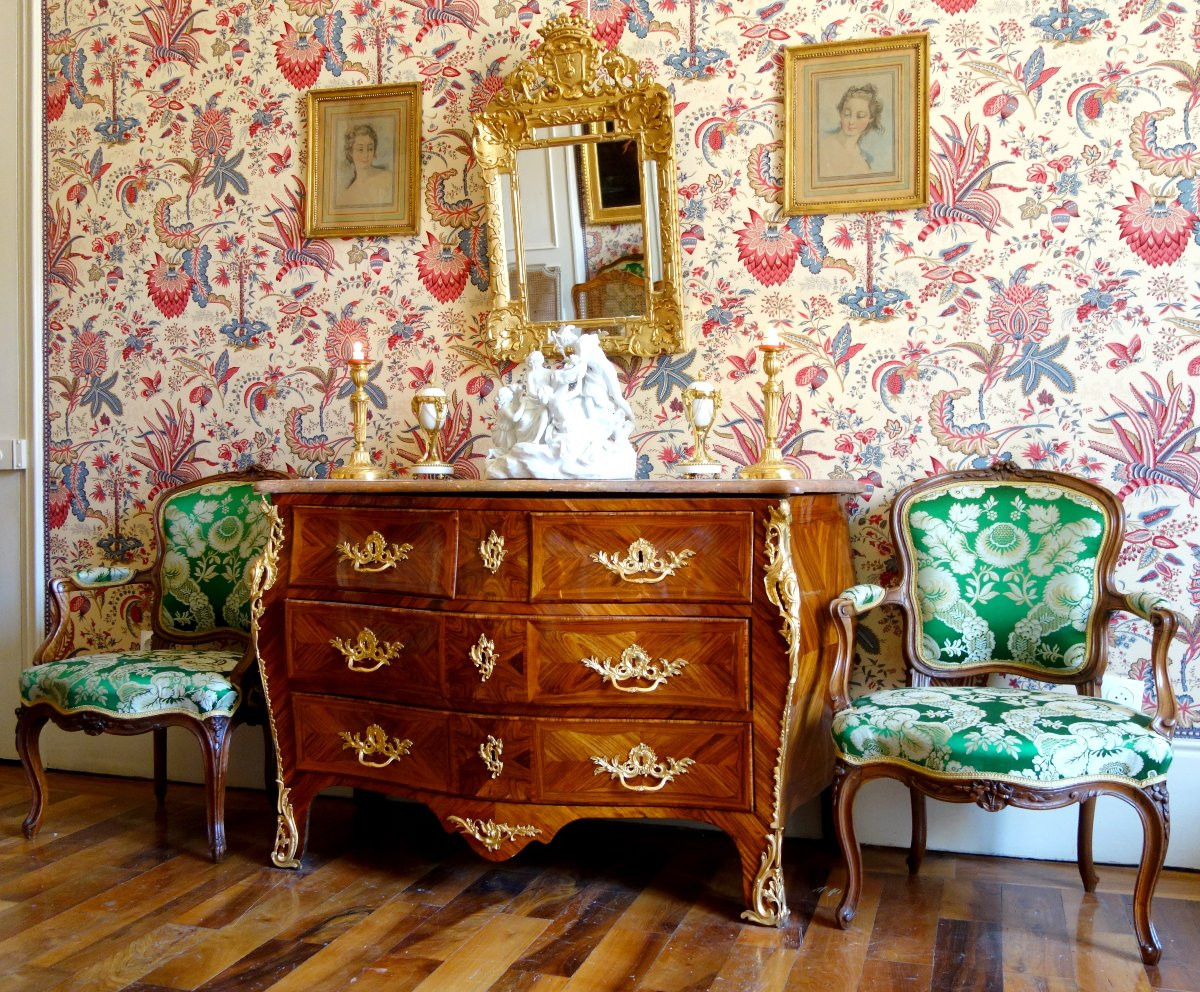 Miroir à parecloses Régence en bois doré armoiries et couronne de Marquis - 19e siècle-photo-4