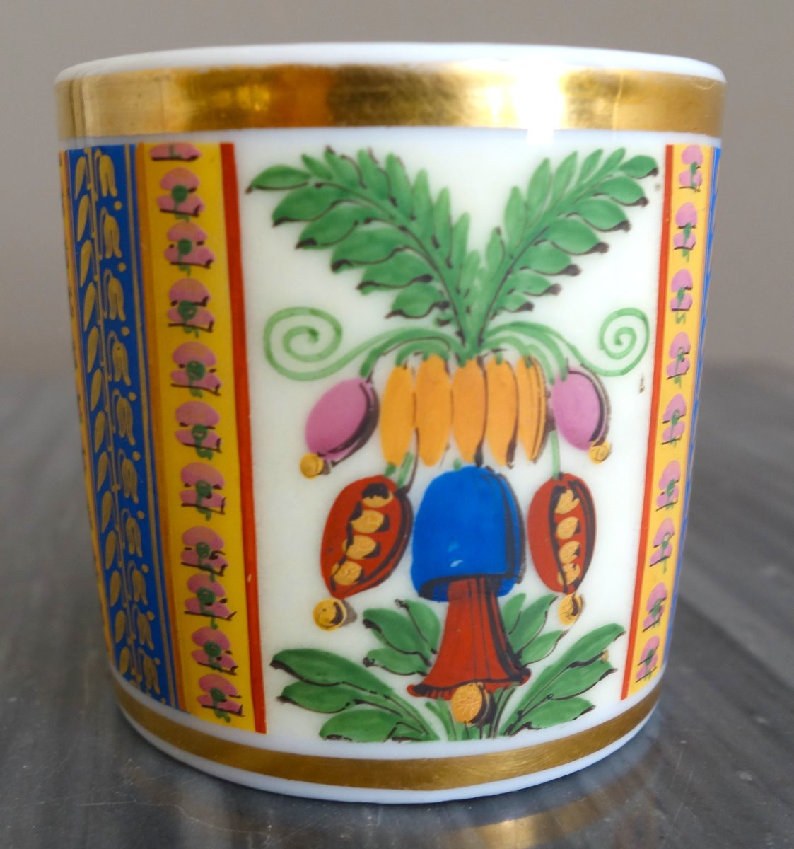 A Large Biscuit Porcelain Coffee Cup With Polychrome And Raised Gilding - Paris Porcelain Circa 1820-photo-5