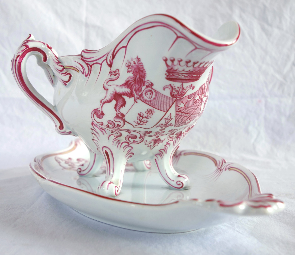 Luneville - Pair Of Earthenware Sauce Boats, Coat Of Arms And Crown Of Count - 19th Century-photo-3