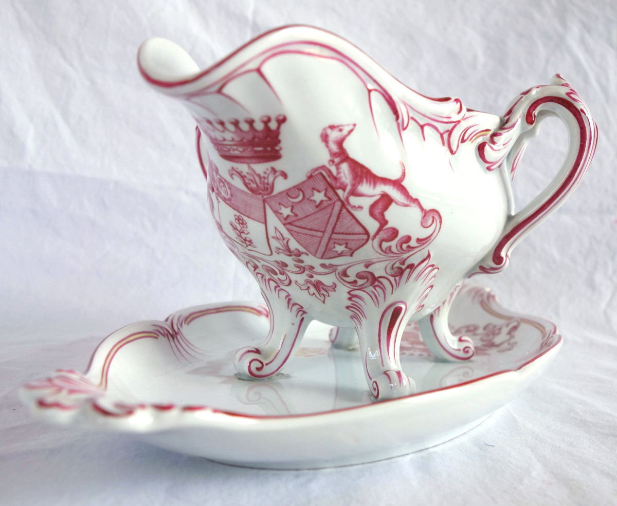 Luneville - Pair Of Earthenware Sauce Boats, Coat Of Arms And Crown Of Count - 19th Century-photo-7