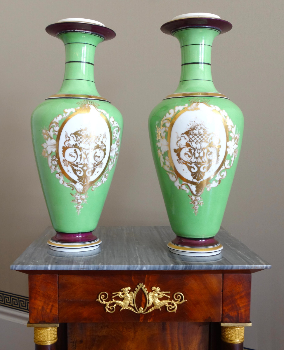 Pair Of Tall Ornamental Paris Porcelain Vases, Napoleon III Period