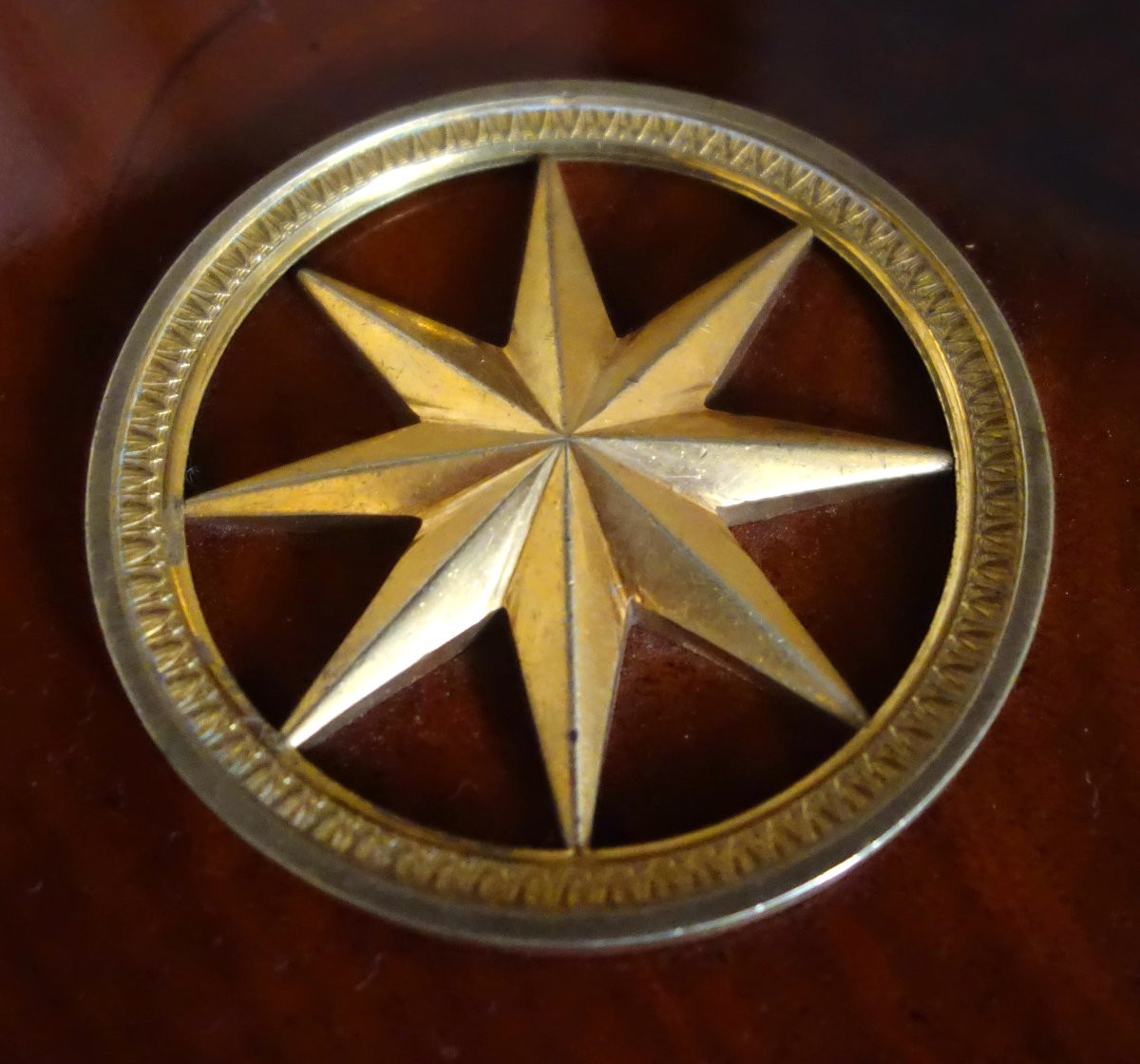 Empire Style Tea Table/pedestal Table In Mahogany, Mercury-gilt Bronze And Blue Turquin Marble-photo-3