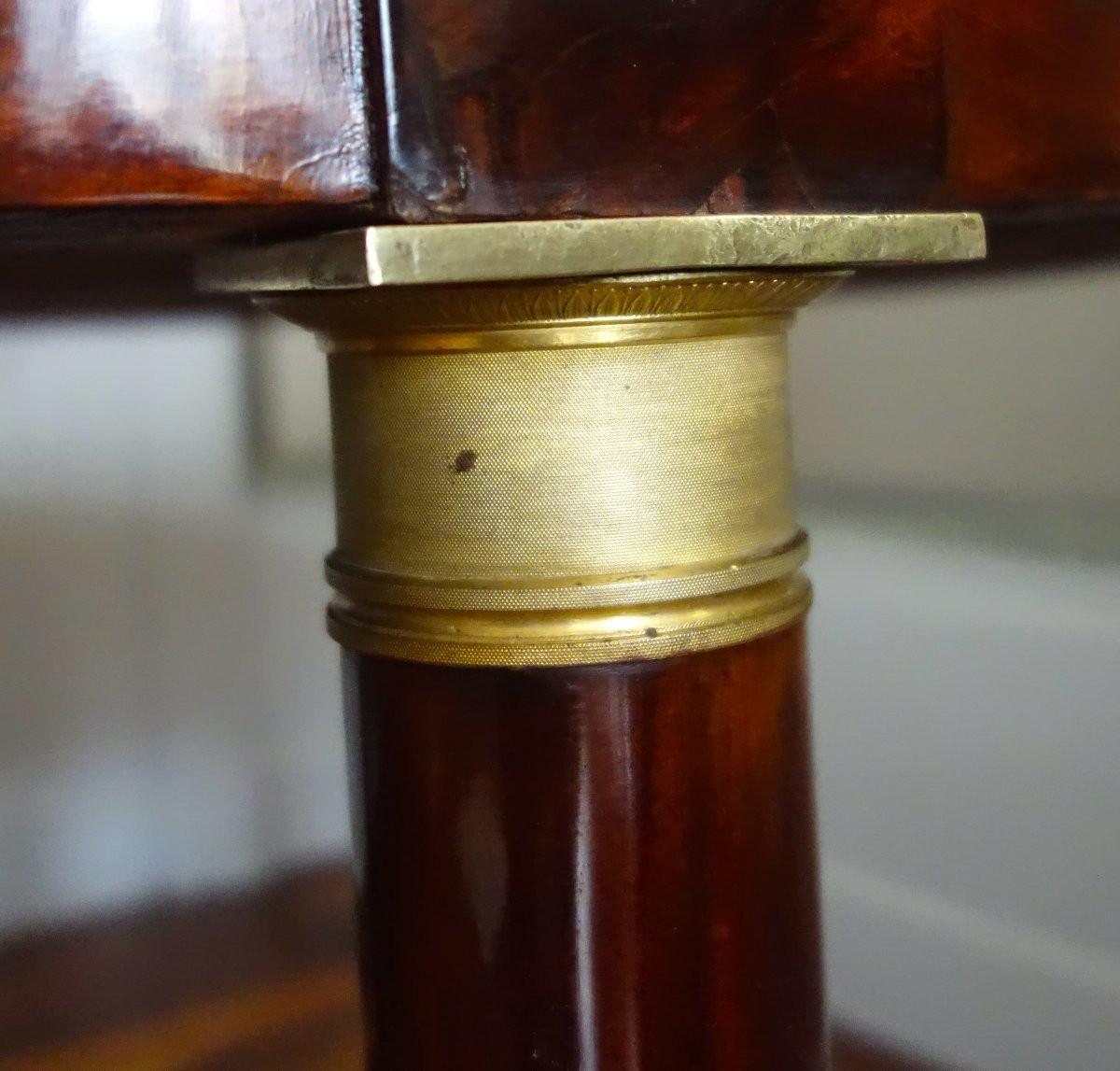 Empire Style Tea Table/pedestal Table In Mahogany, Mercury-gilt Bronze And Blue Turquin Marble-photo-4